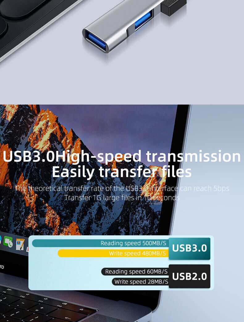 USB-C Type C to USB 3.0 4 Port Hub Splitter For PC Mac Phone MacBook Pro iPad