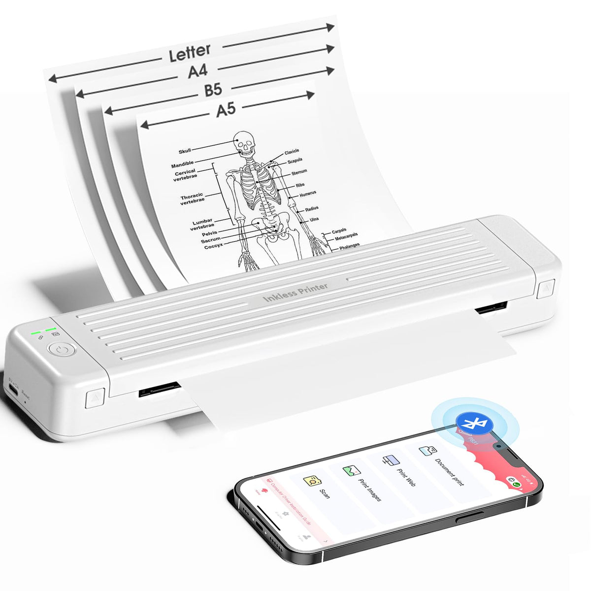 Portable Printer Heat Transfer Printer P831 Supports 8.5 x 11 A4 Regular Copy Paper Wireless Bluetooth for Phone Tablet Portable Printers Wireless for Travel Home Use